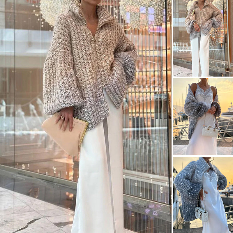 Eleganz-Strick Funkelnde Paillettenjacke