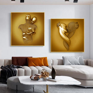 Love Heart Grey-3D Art Wall gold & silver